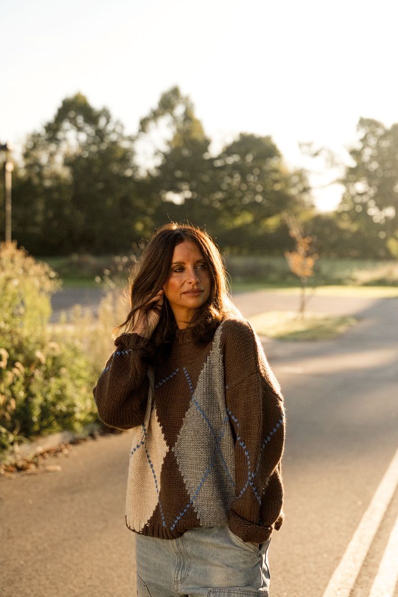 Argyle Roll Neck Sweater Top