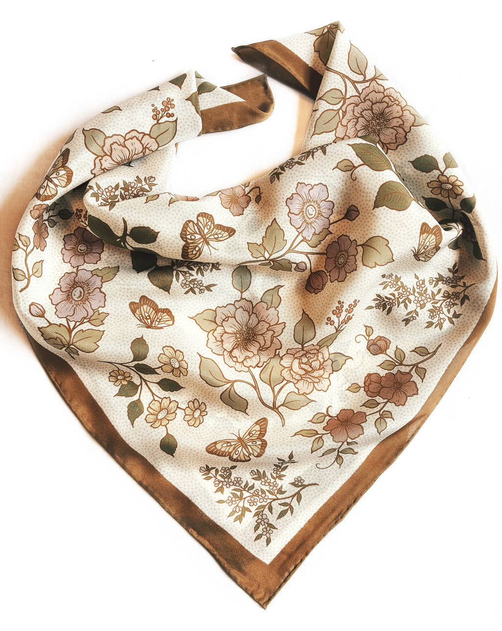 100% Silk Bandana Western Floral & Butterfly  – 23” Square
