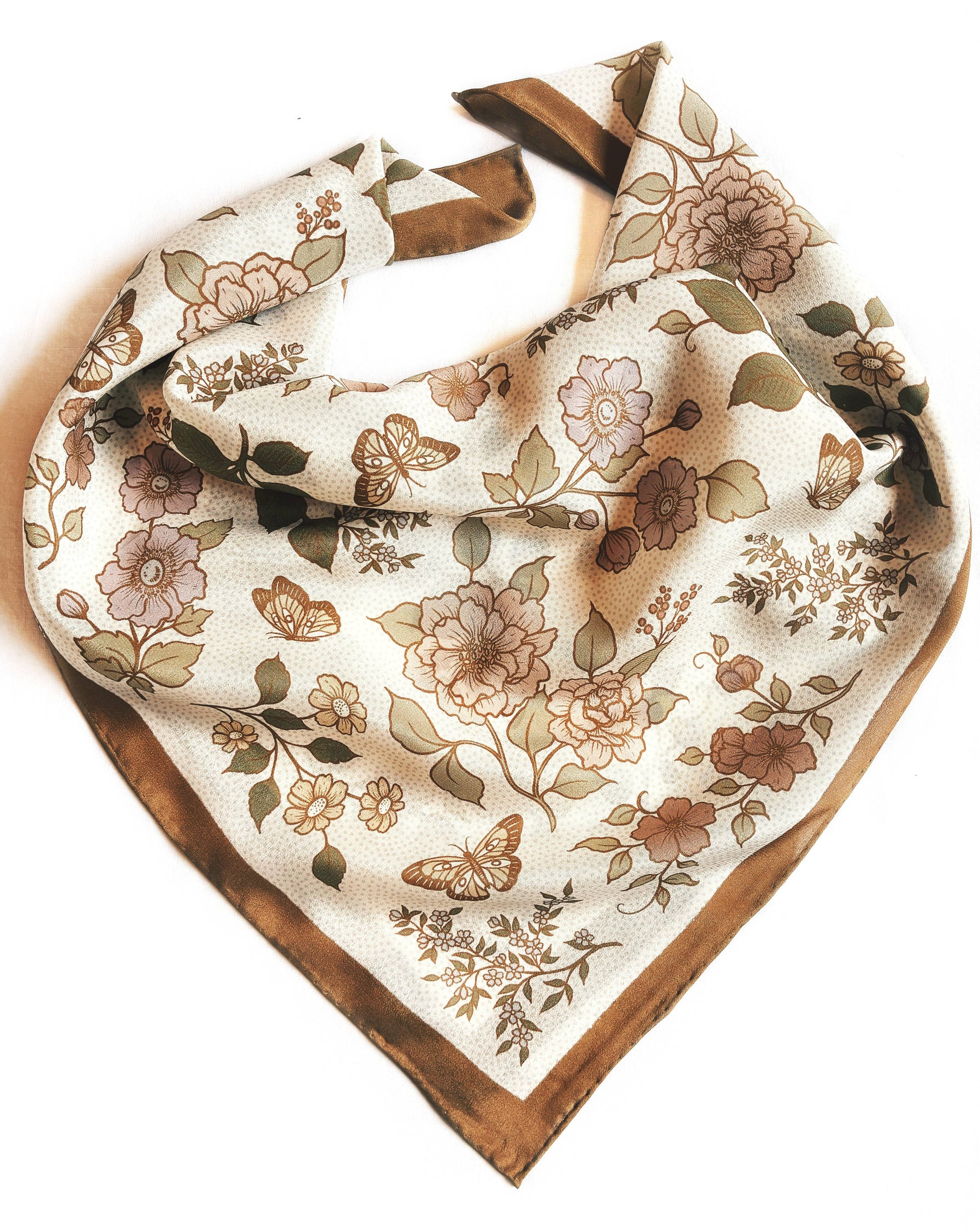 100% Silk Bandana Western Floral & Butterfly  – 23” Square