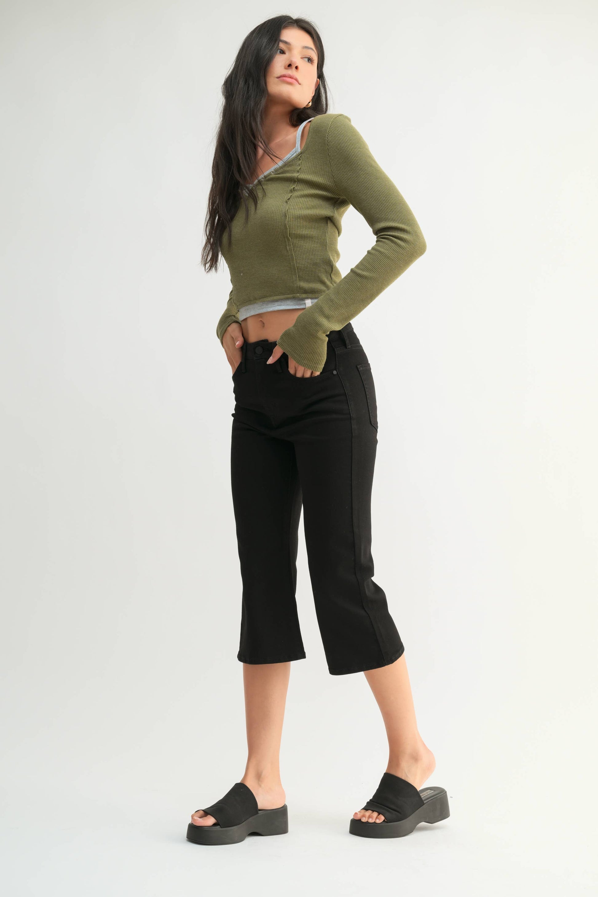 JUST BLACK DENIM Black Capri Jeans - High-Rise Slim Fit Cropped Denim