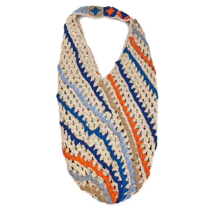 Delilah Bag - Oversize Cotton Sling Tote- Blue and Orange