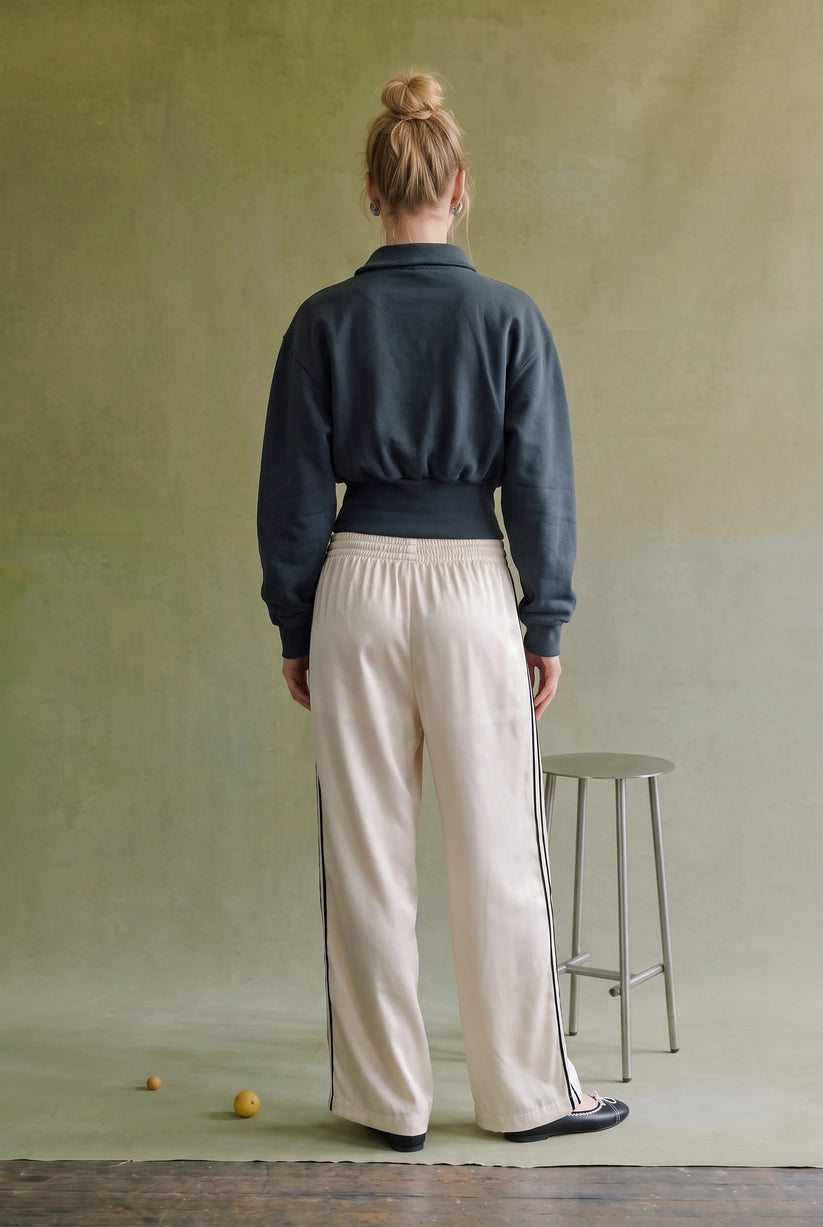 Asymmetric Collar Balloon Sleeve Sweatshirt