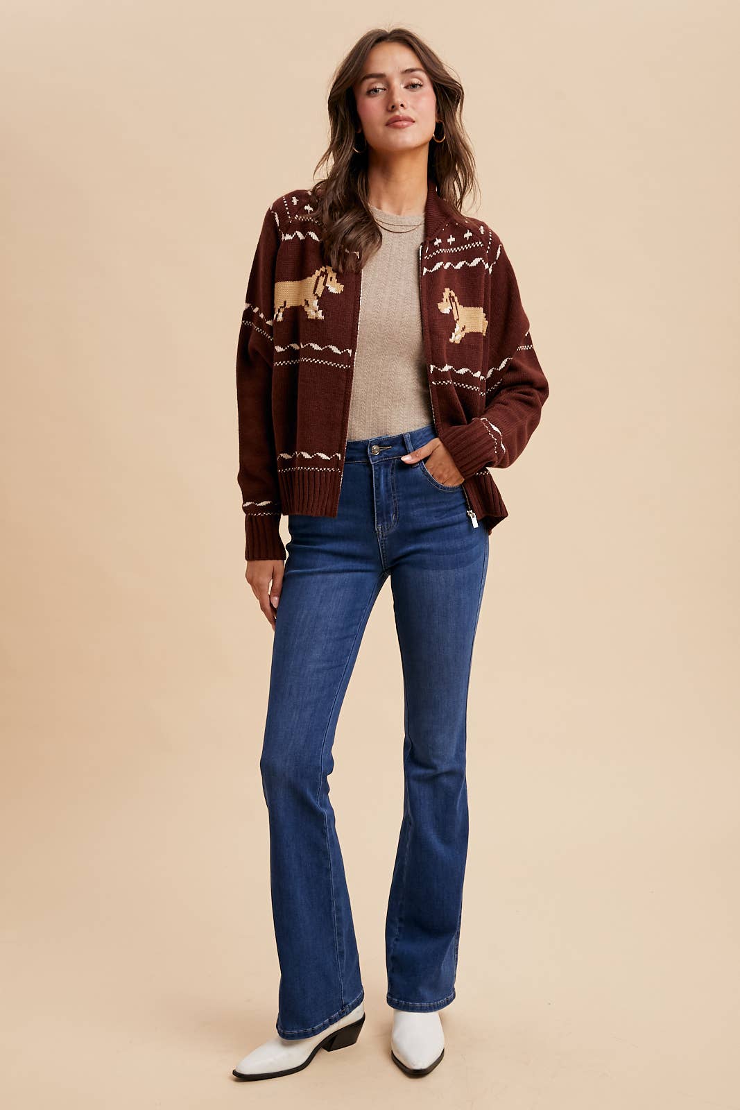 DACHSHUND ZIP UP CARDIGAN