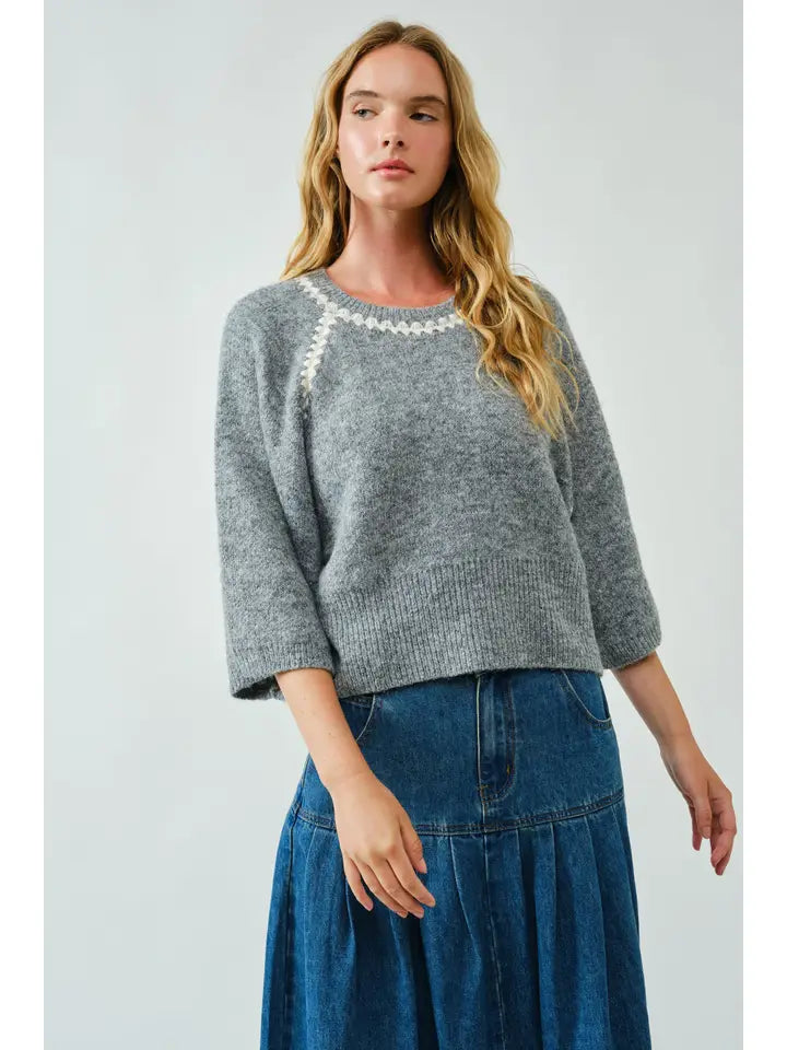 Zigzag Contrast Trim Sweater
