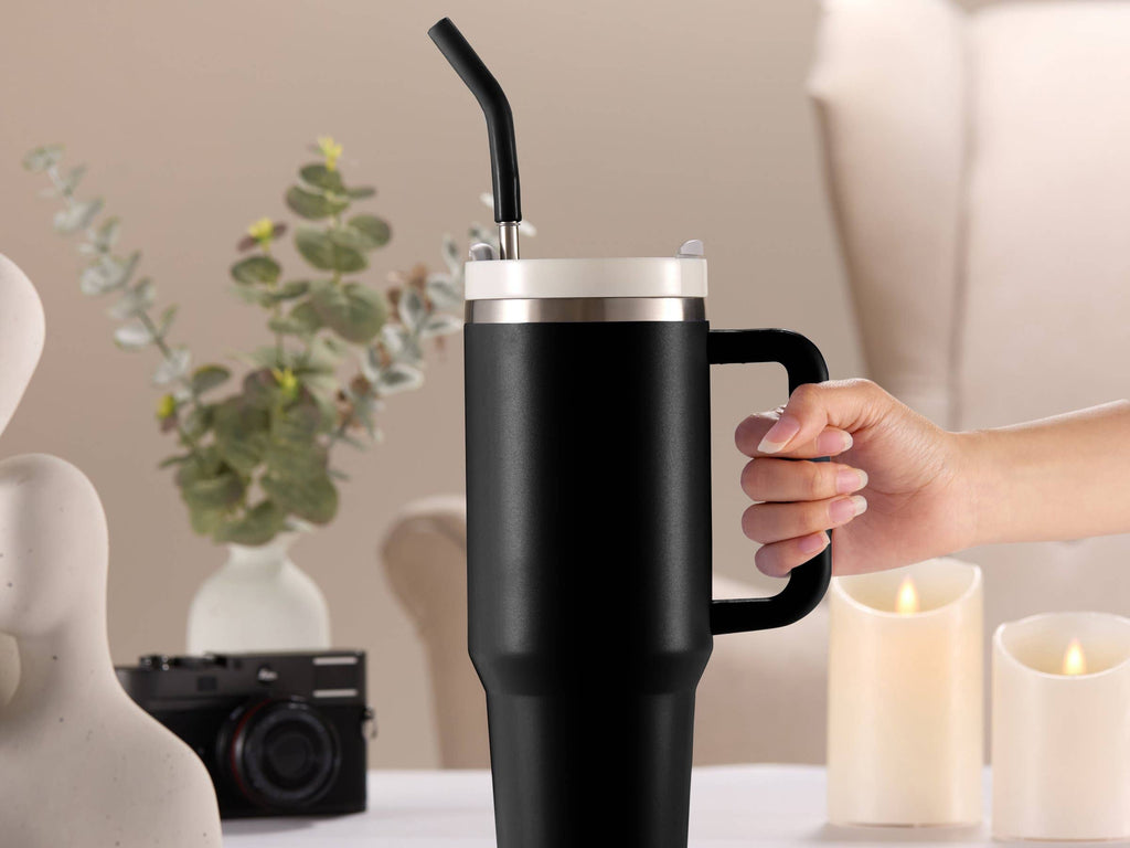 Kook Stainless Steel Tumbler, with Straw and Handle, 40 oz