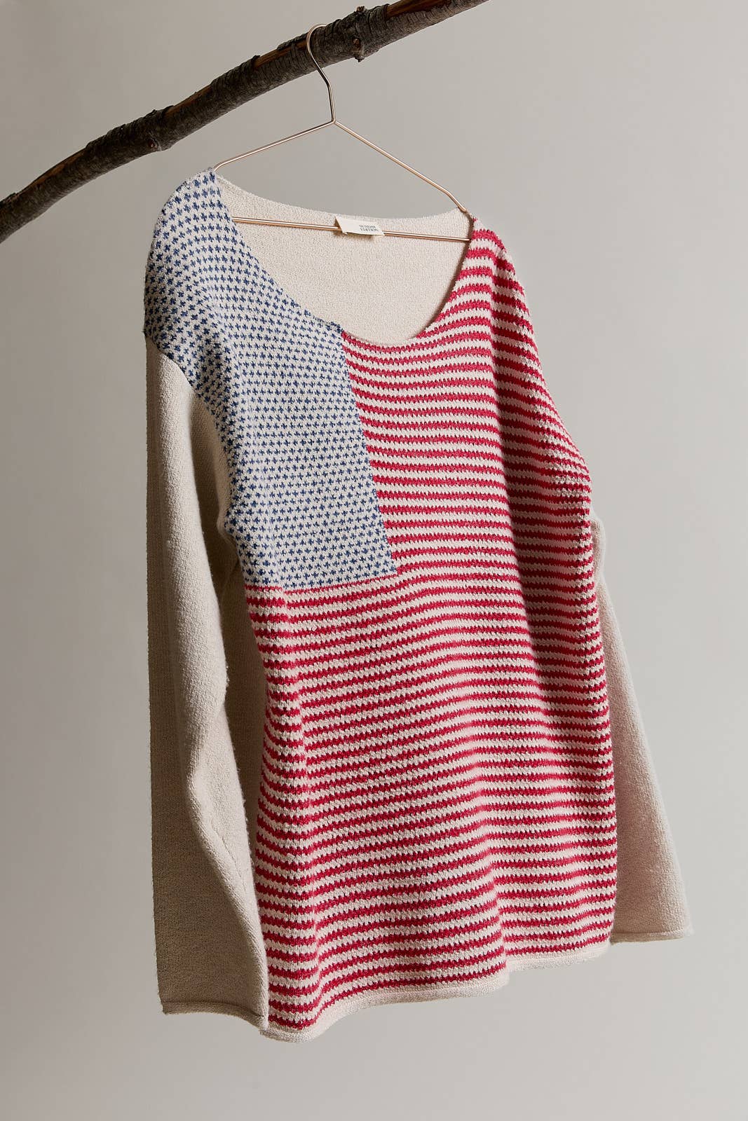 BOAT NECK LONG SLEEVE OVERSIZE FLAG SWEATER