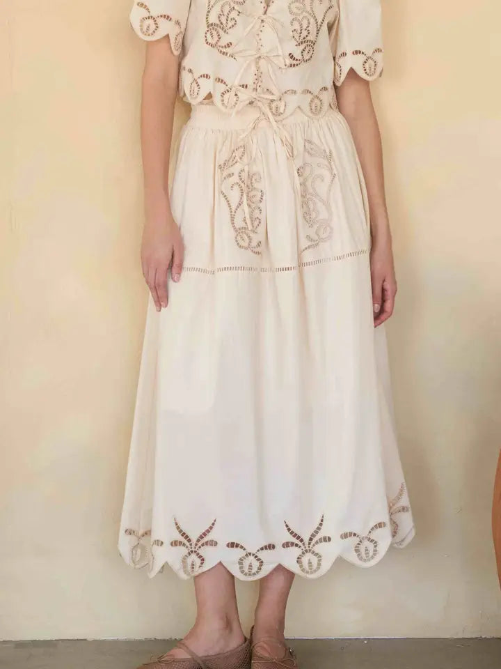 Eyelet Detail Midi Skirt
