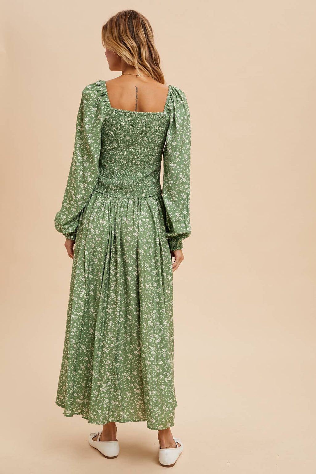 SMOCKED DROPWAIST MAXI DRESS