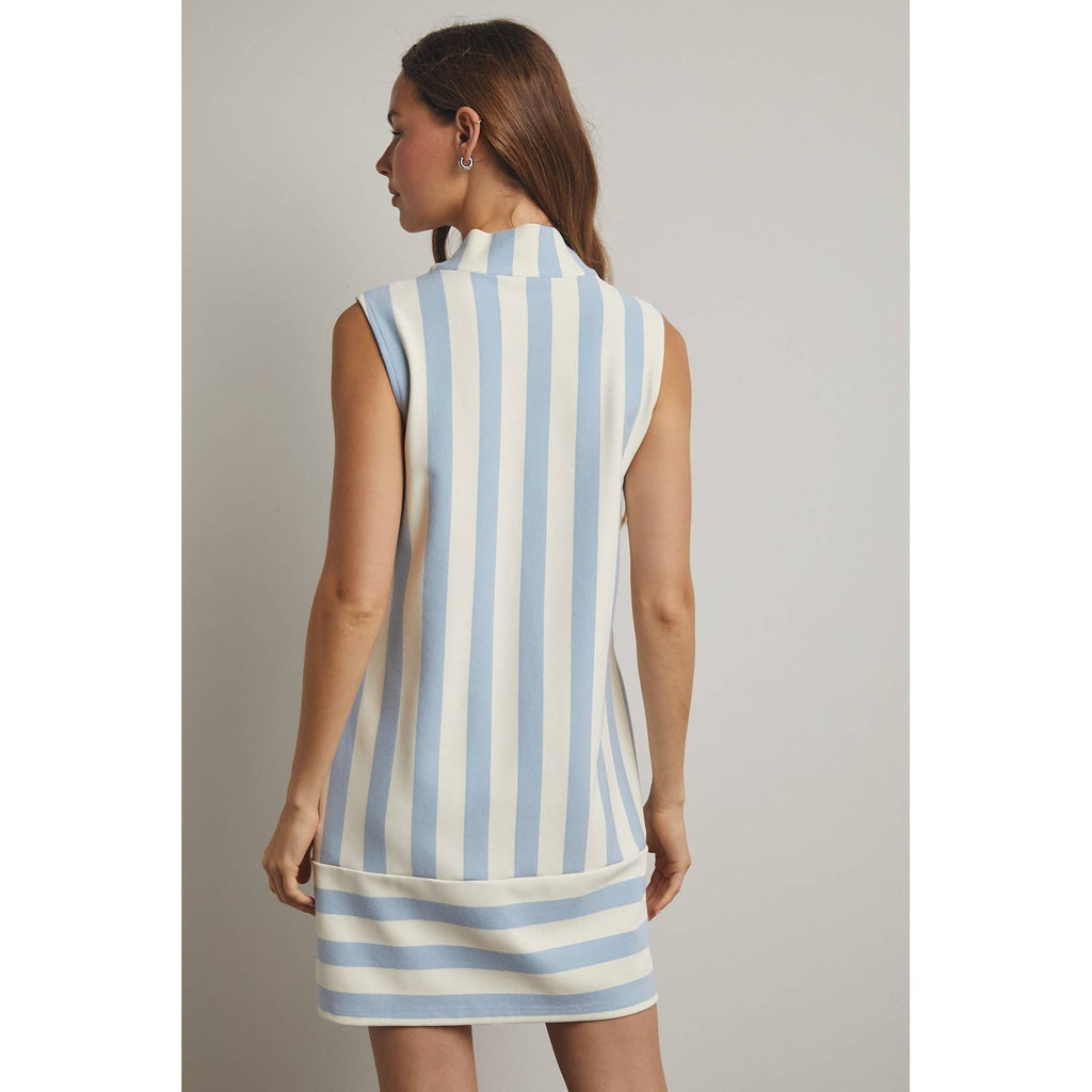 STRIPED HALF-ZIP MINI DRESS