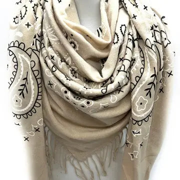 Ultimate Soft Large Square Scarf (with bandana pattern and long fringe)