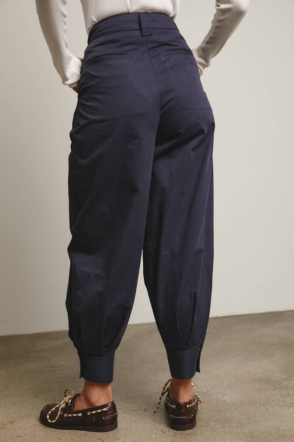 High-Waisted Pleated Tapered Pants with Button Cuff Detail