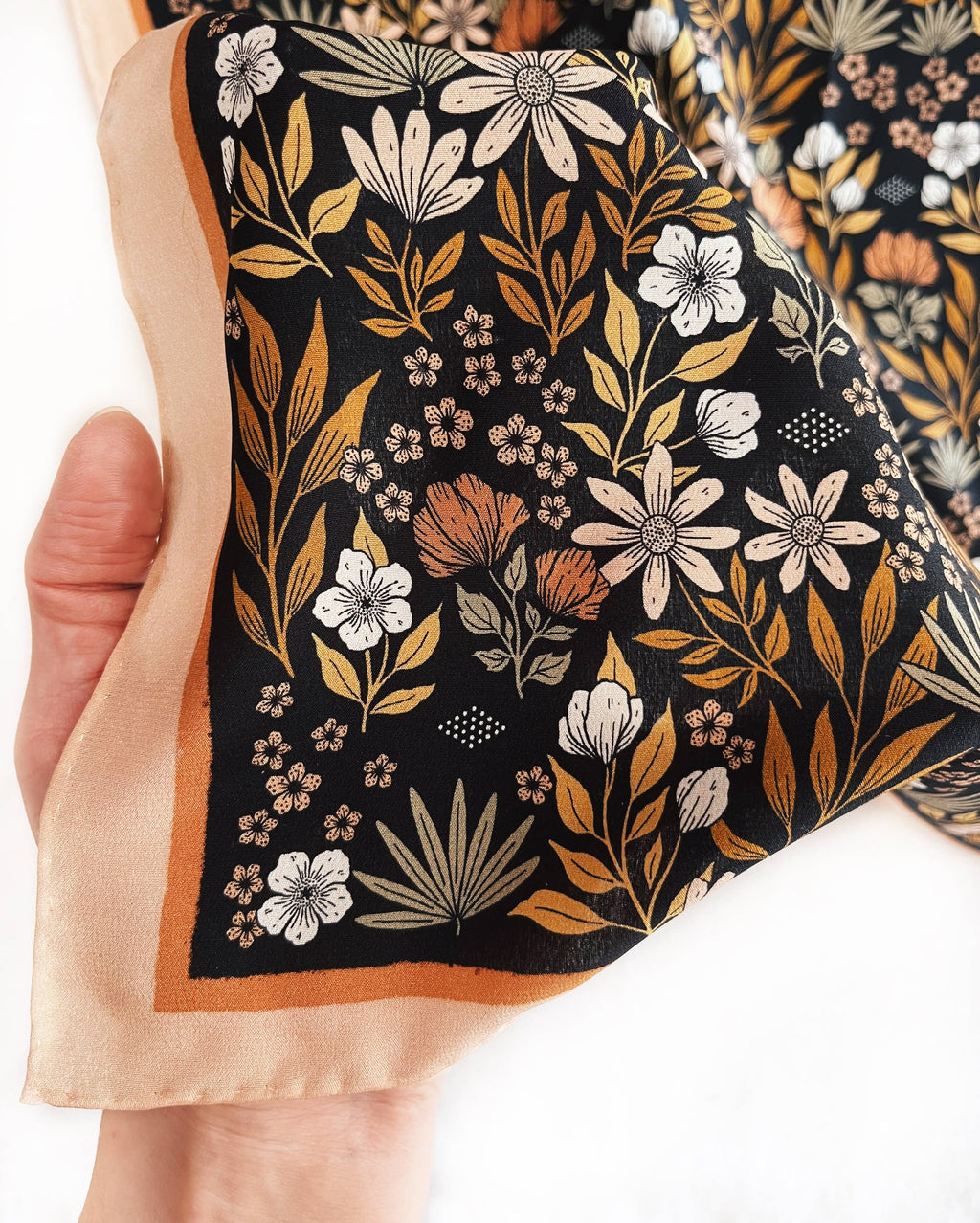 Midnight Garden Silk Bandana Scarf 23" Floral Accessory