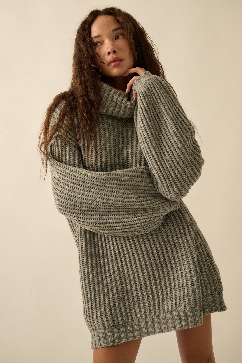 Rib Knit Turtle Neck Oversized Sweater