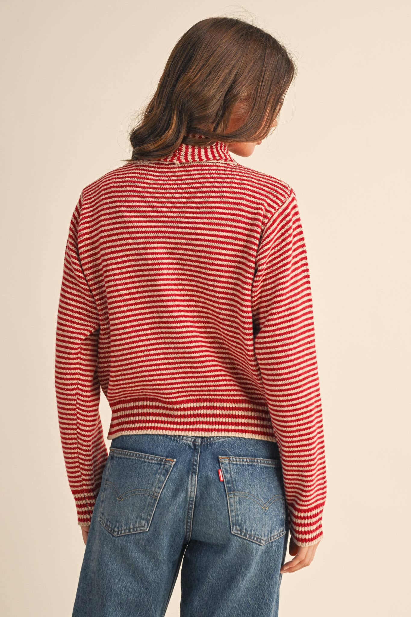 STRIPED TYING NECK SWEATER CARDIGAN MSW11125