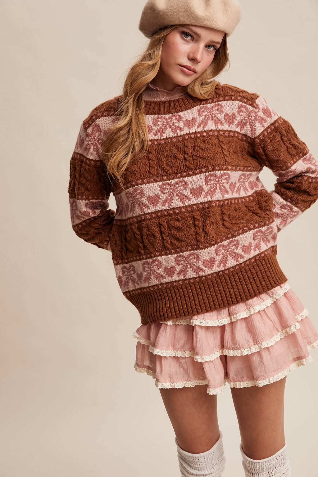 Bow & Heart Knit Pullover LSW1017