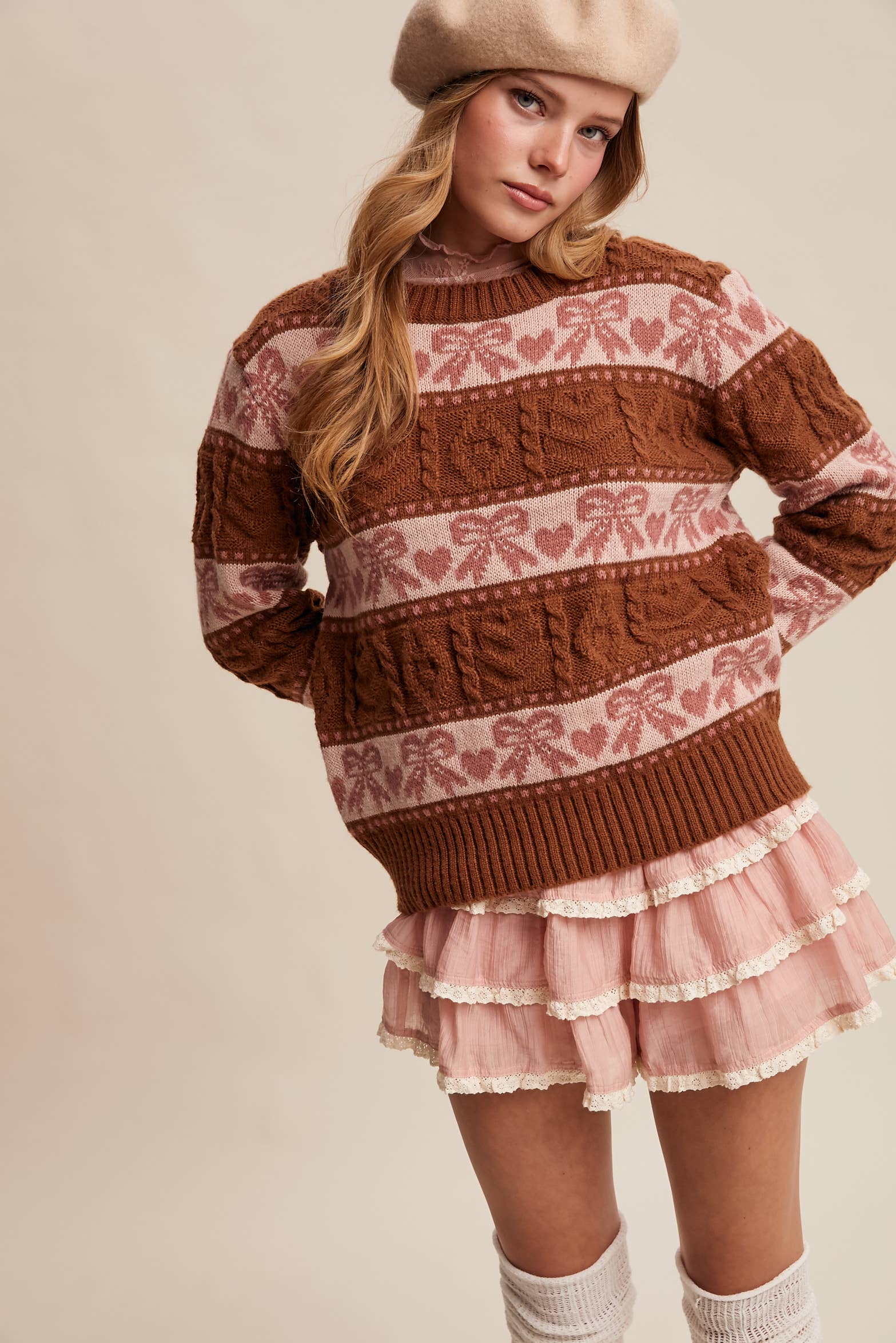 Bow & Heart Knit Pullover LSW1017
