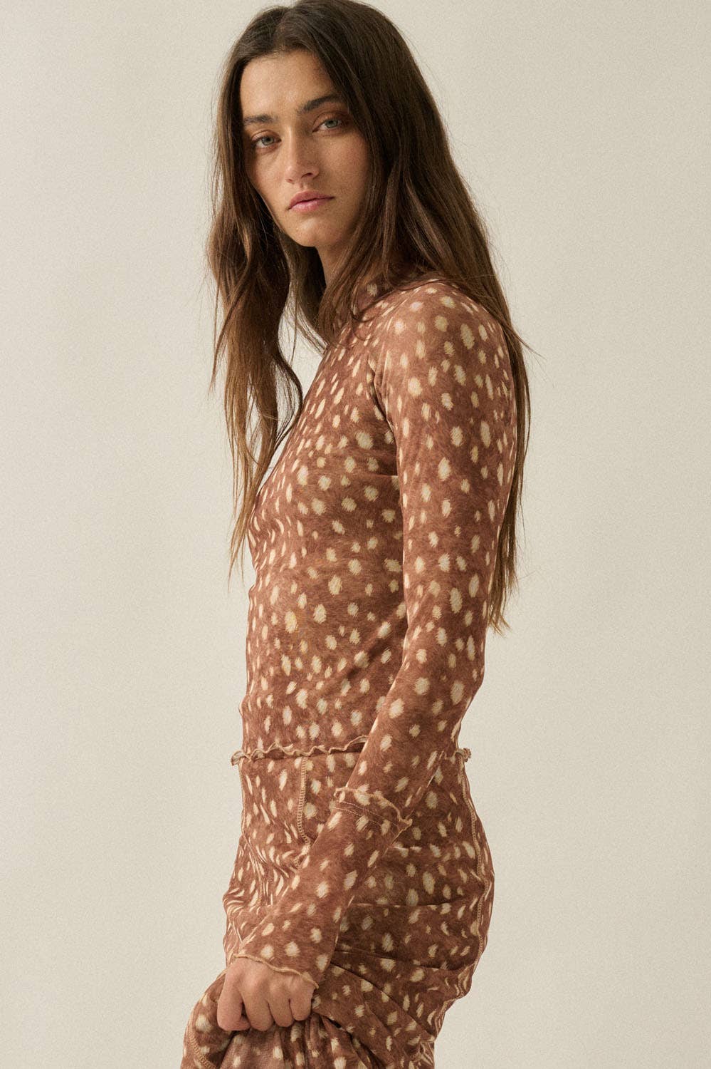 Abstract Polka Dot Mesh Mock-Neck