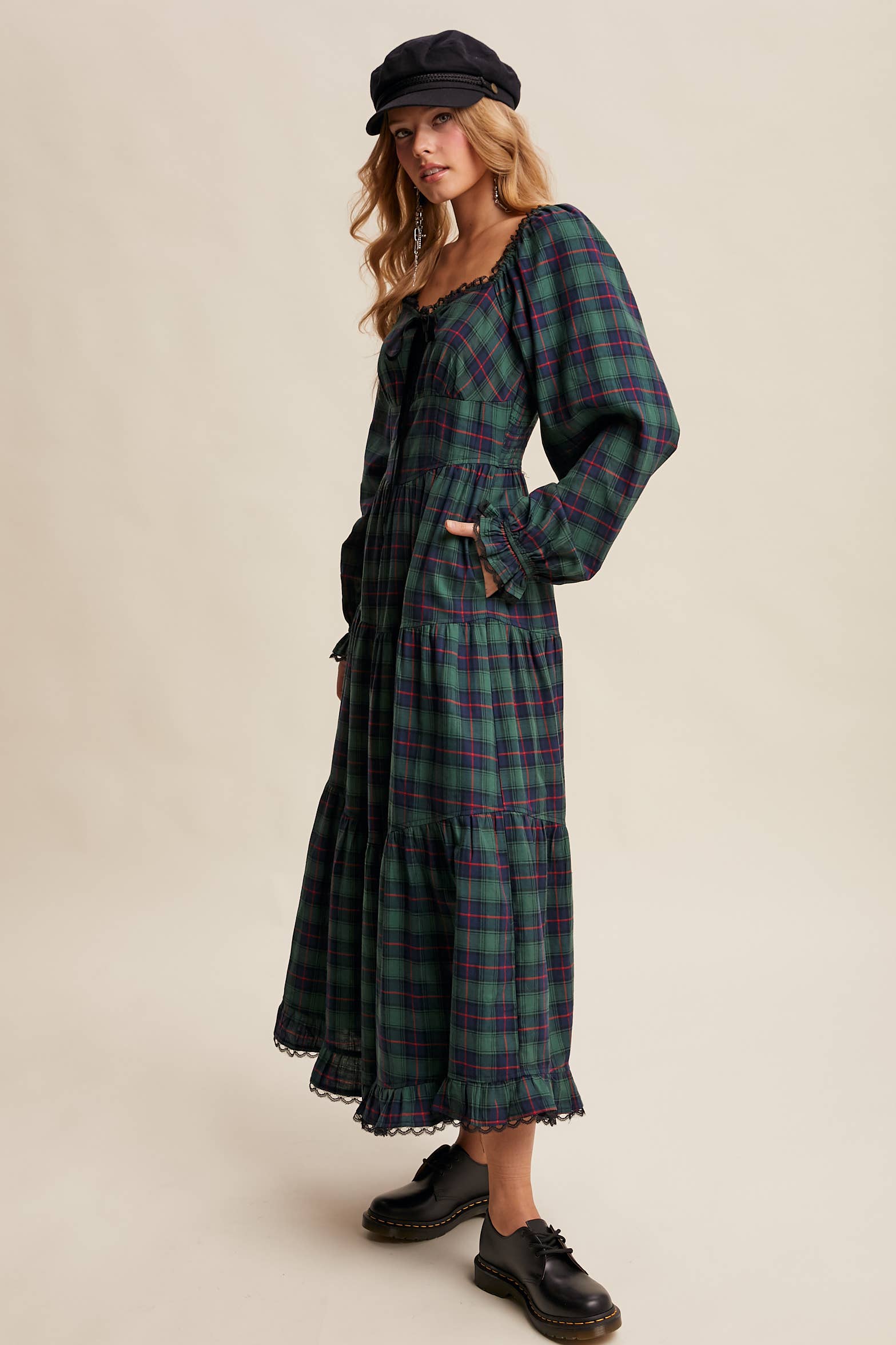 Plaid Tiered Maxi Dress LD1598