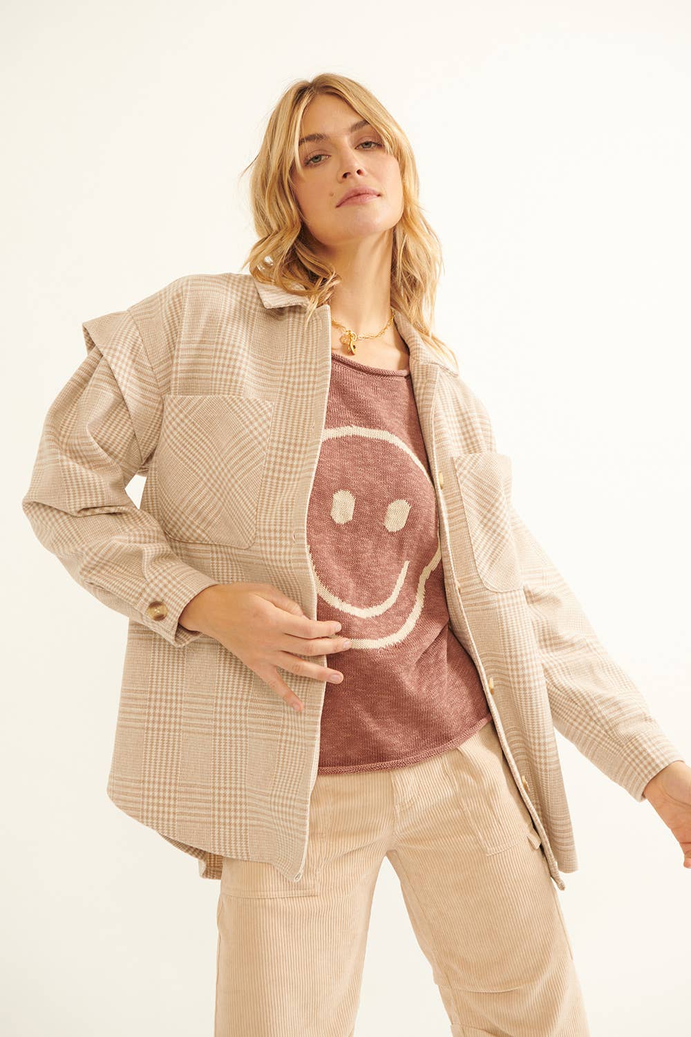 Plaid Collar Neck Button Front Long Sleeve Shacket