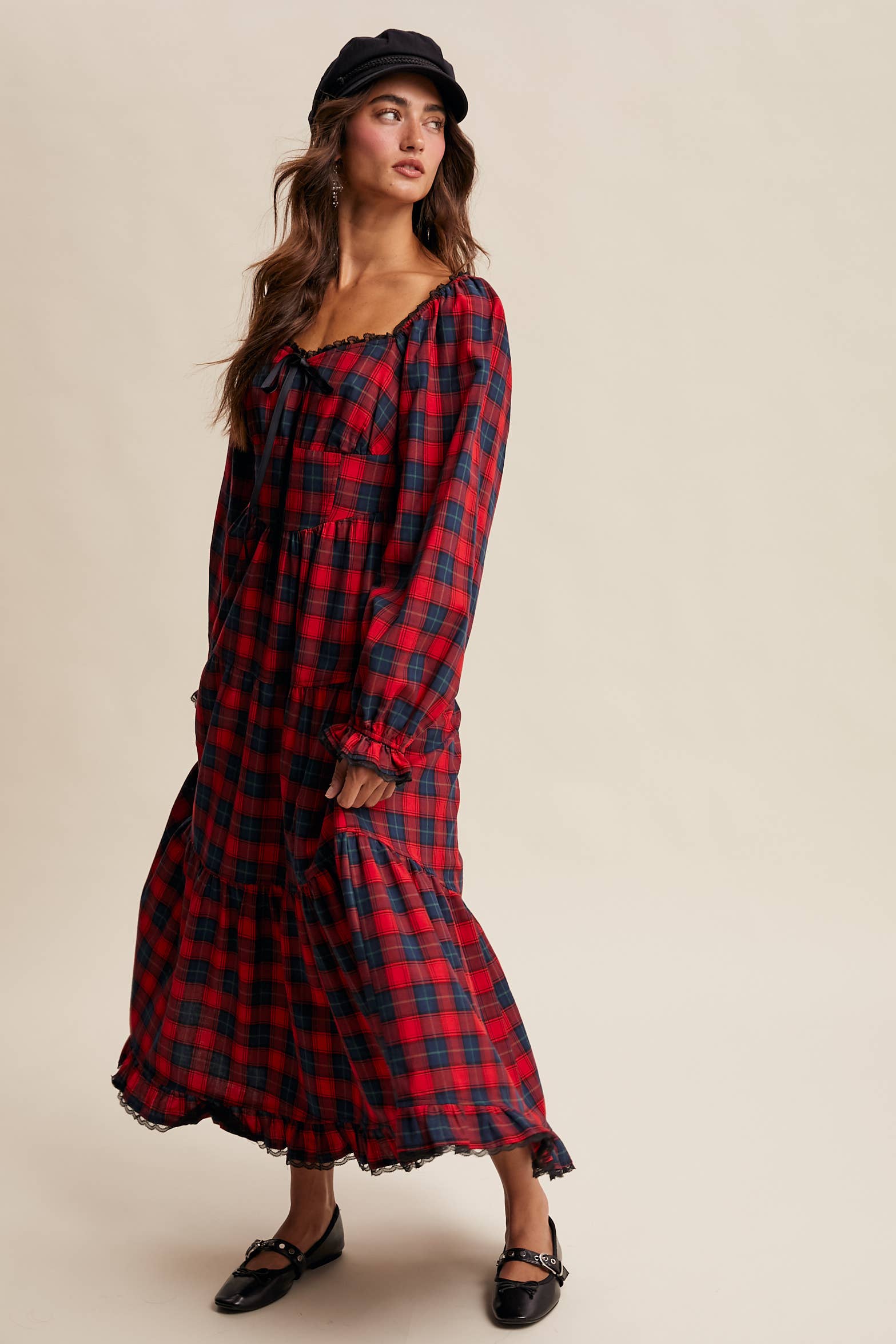 Plaid Tiered Maxi Dress LD1598