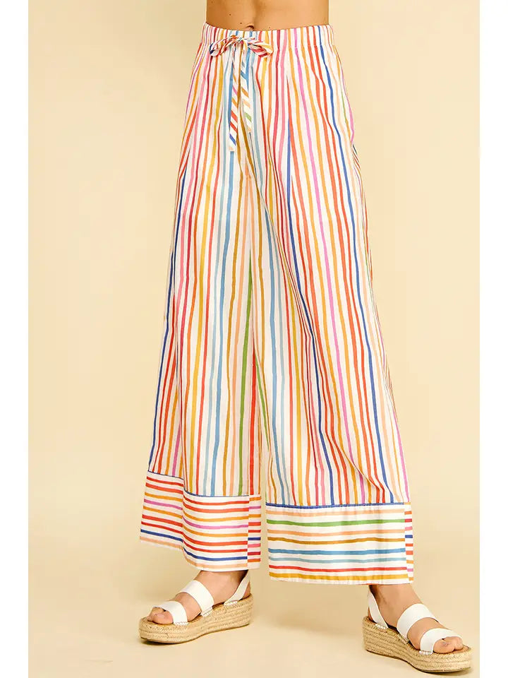 PINCH Rainbow Stripe Wide Leg Pants - High Waisted Summer Trousers