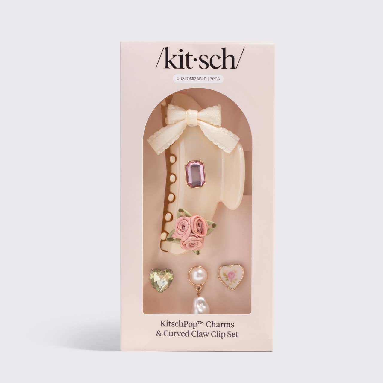 KitschPop™️Curved Claw Clip 7pc Set Vintage- Pearlized Cream
