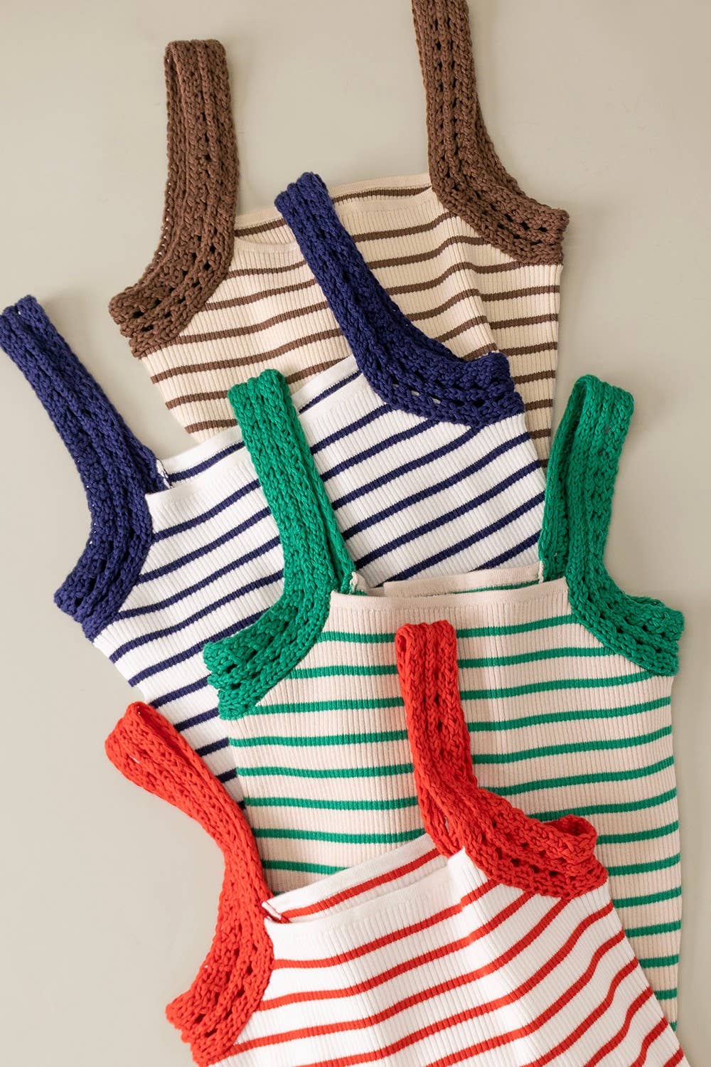 Crochet Sleeve Striped Knit Tank Top