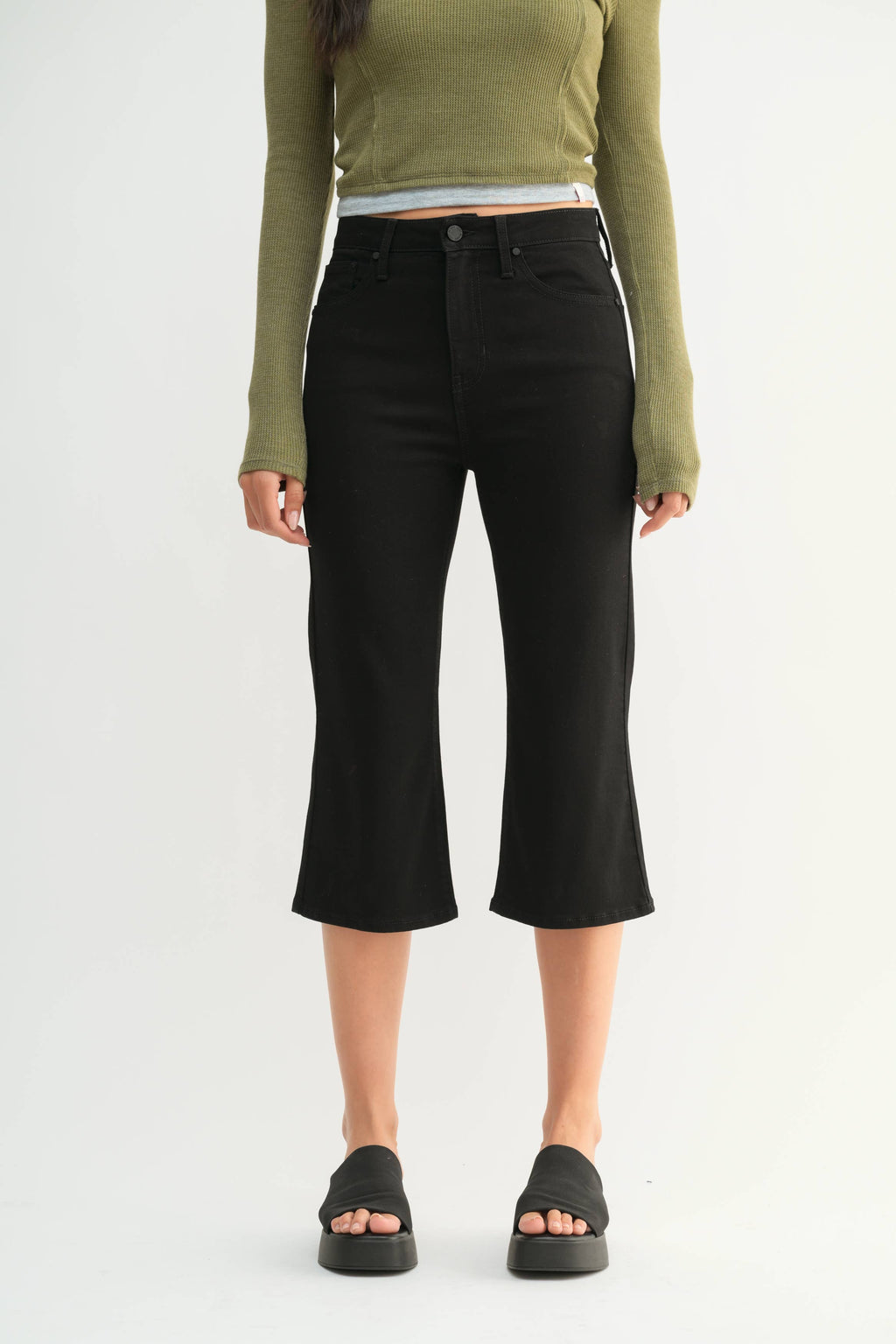 JUST BLACK DENIM Black Capri Jeans - High-Rise Slim Fit Cropped Denim