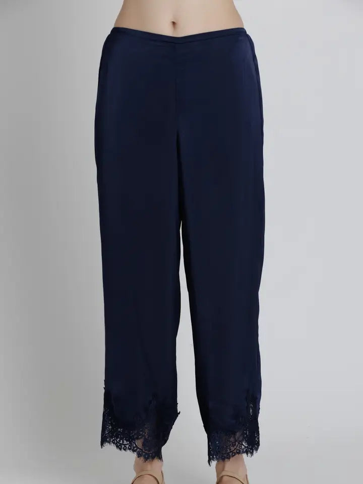 Lace Trim Satin Pants