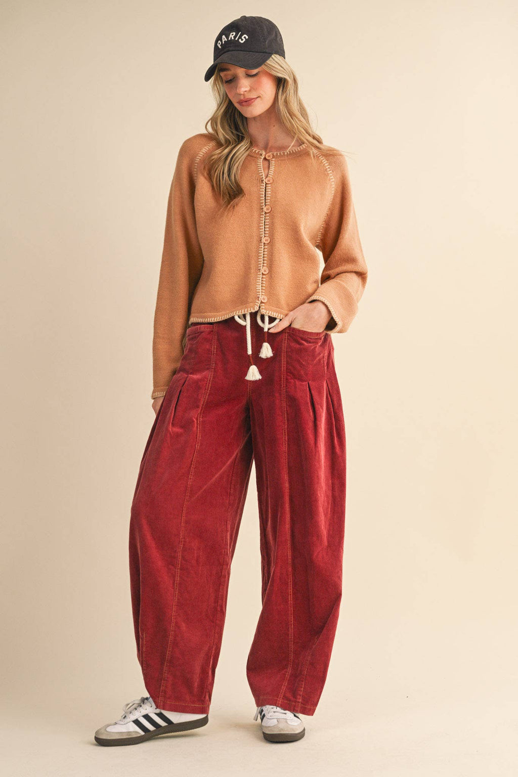 WASHED CORDUROY PLEATED BARREL PANTS MP4155
