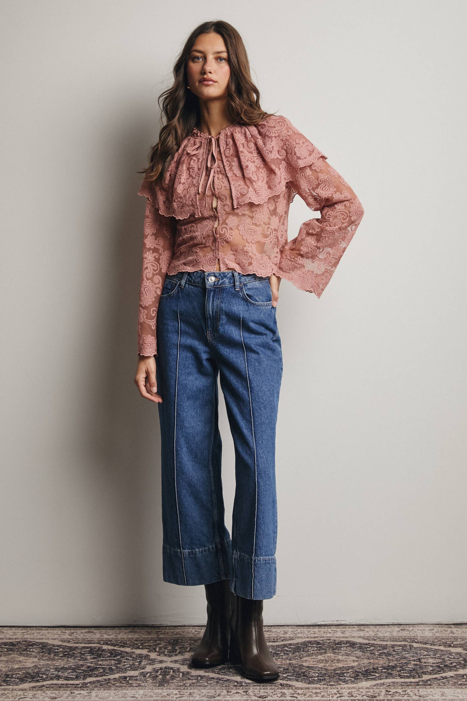 Sheer Embroidered Lace Blouse