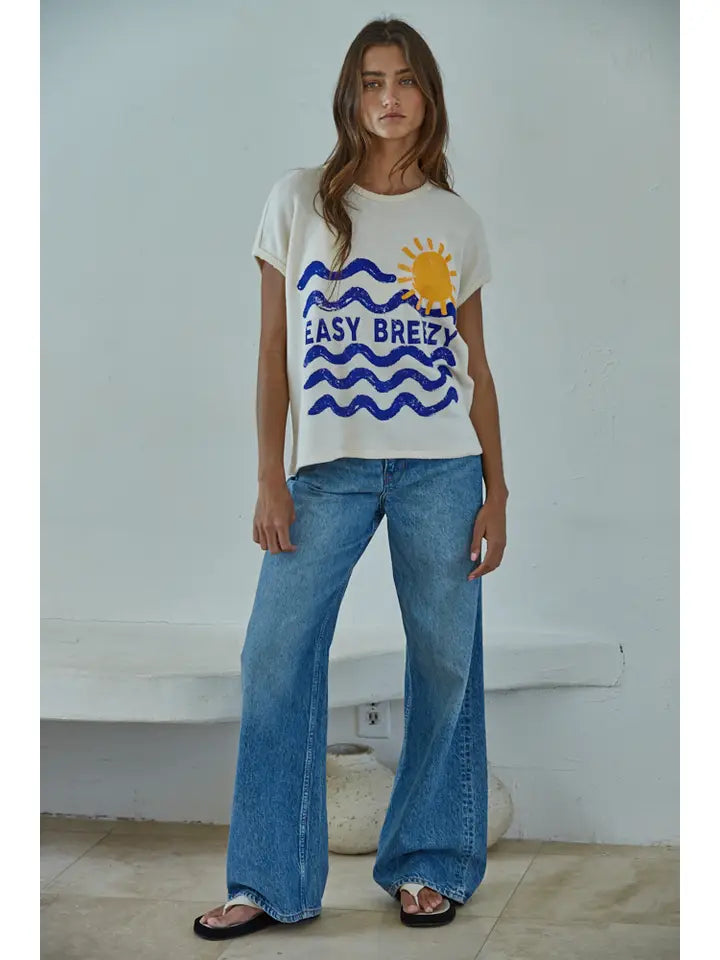 KNIT COTTON MODAL SPANDEX TEXTURED PRINT TOP