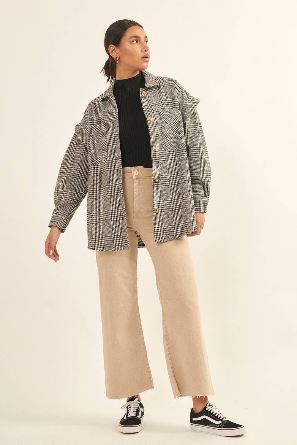 Plaid Collar Neck Button Front Long Sleeve Shacket