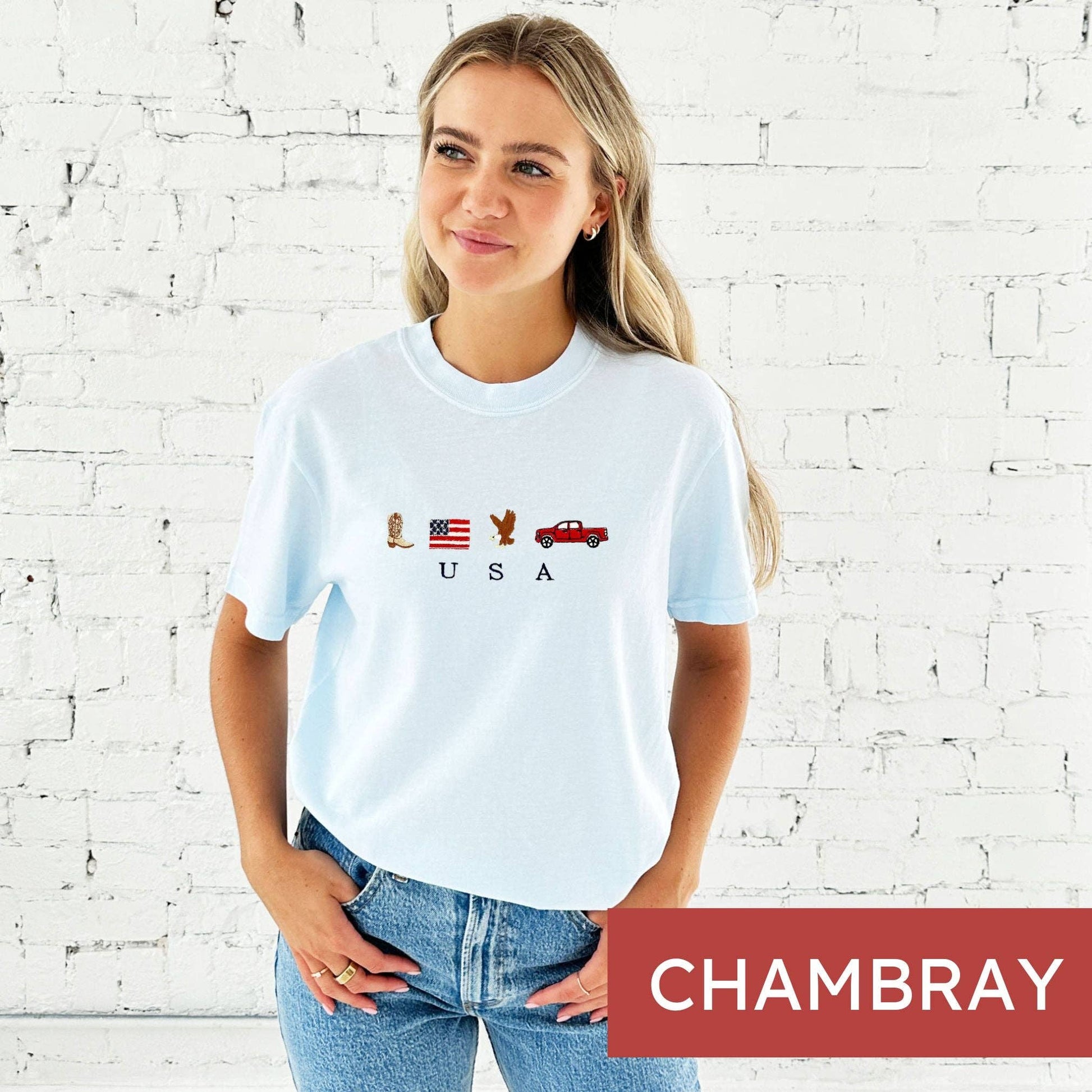 USA Embroidered Icons Comfort Colors T-Shirt