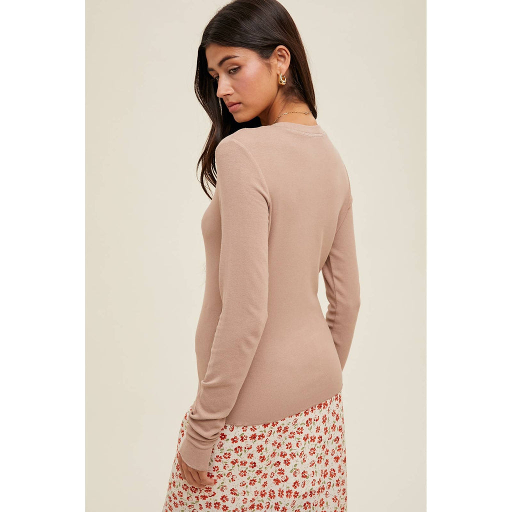 BASIC RIBBED LONG SLEEVE KNIT TOP / WL25-10937