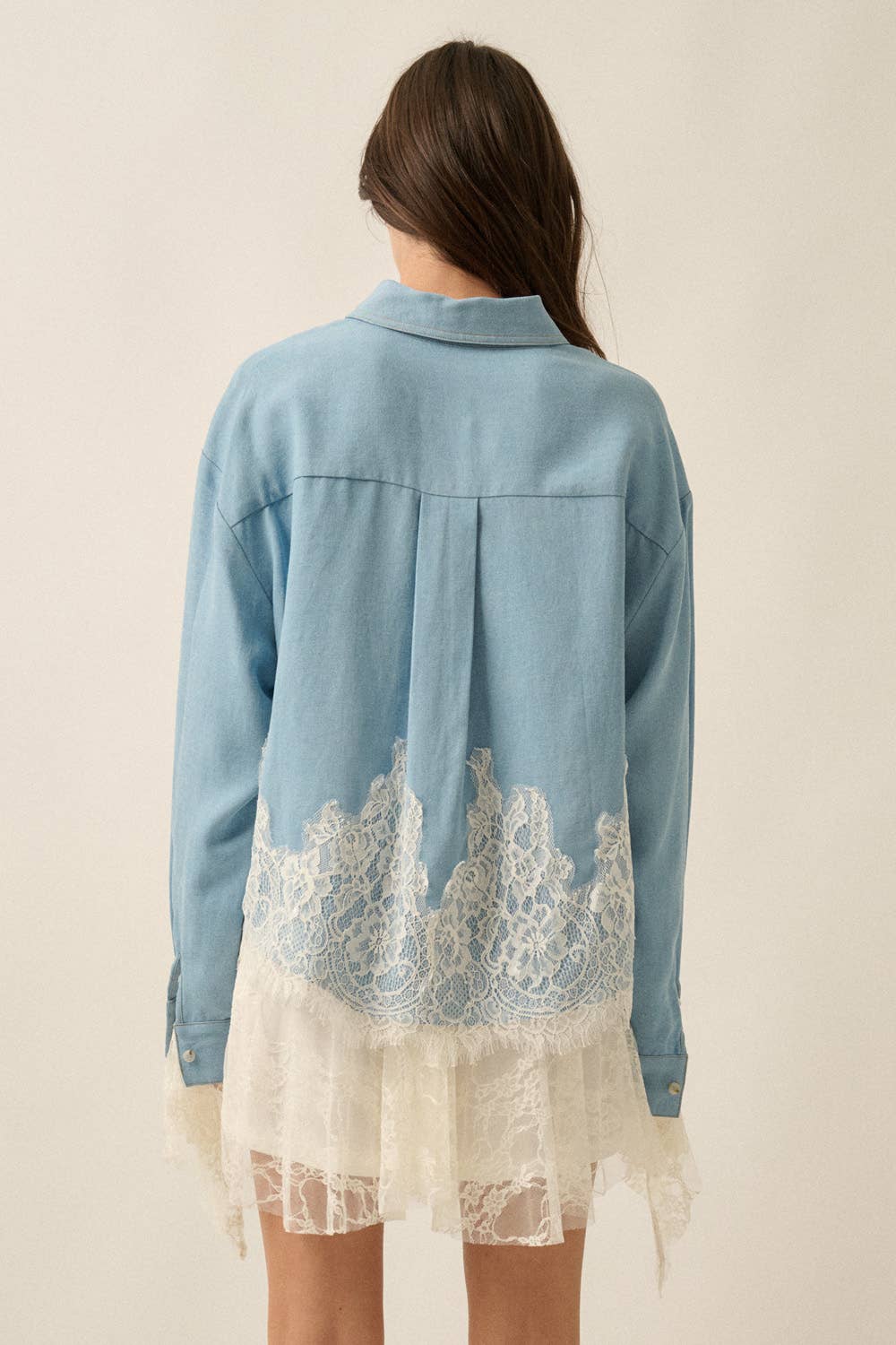 Tencel Lace Appliqué Loose-Fit Button-Up Shirt