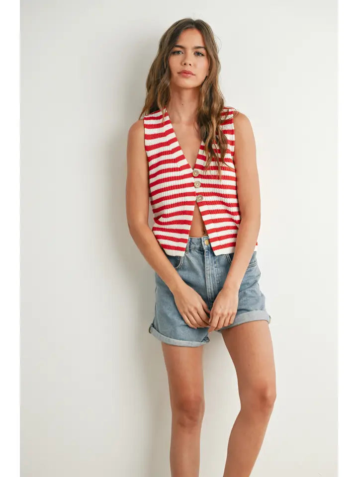 Striped Button-Front Sweater Vest