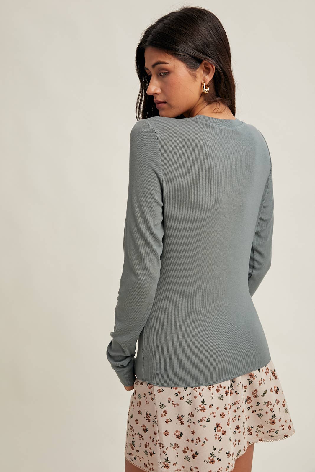 BASIC RIBBED LONG SLEEVE KNIT TOP / WL25-10937