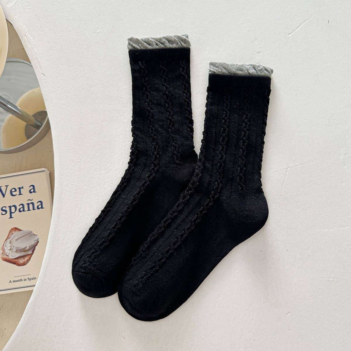 Twist Lace Ruffle Crew Socks For Women_CWMS1348