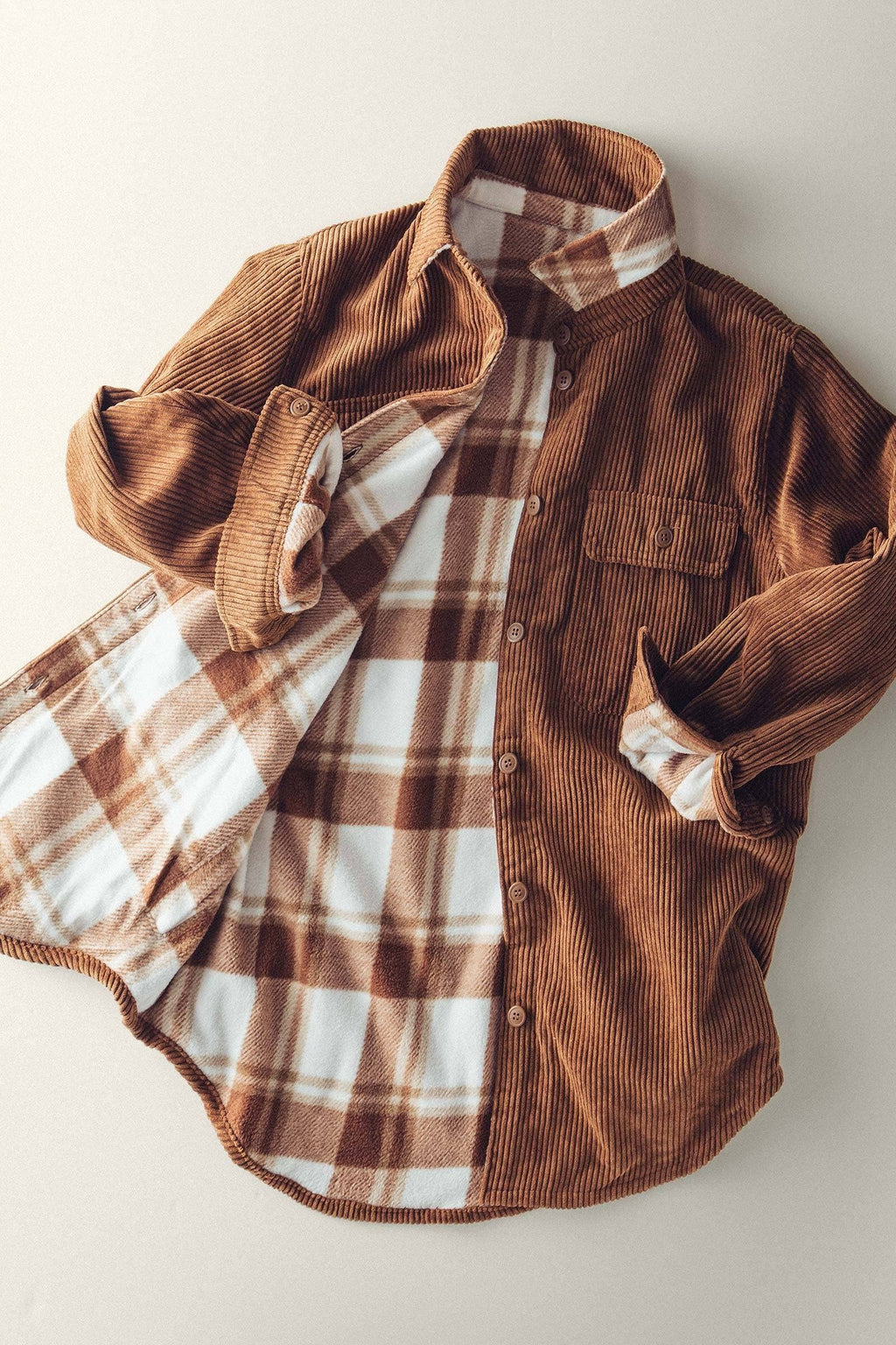 Plaid Lined Corduroy Flannel Shacket