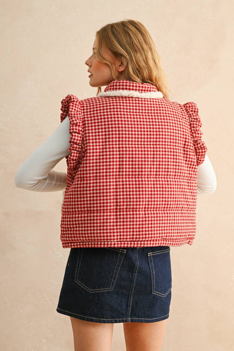 GINGHAM PATTERN SHERPA POCKET VEST