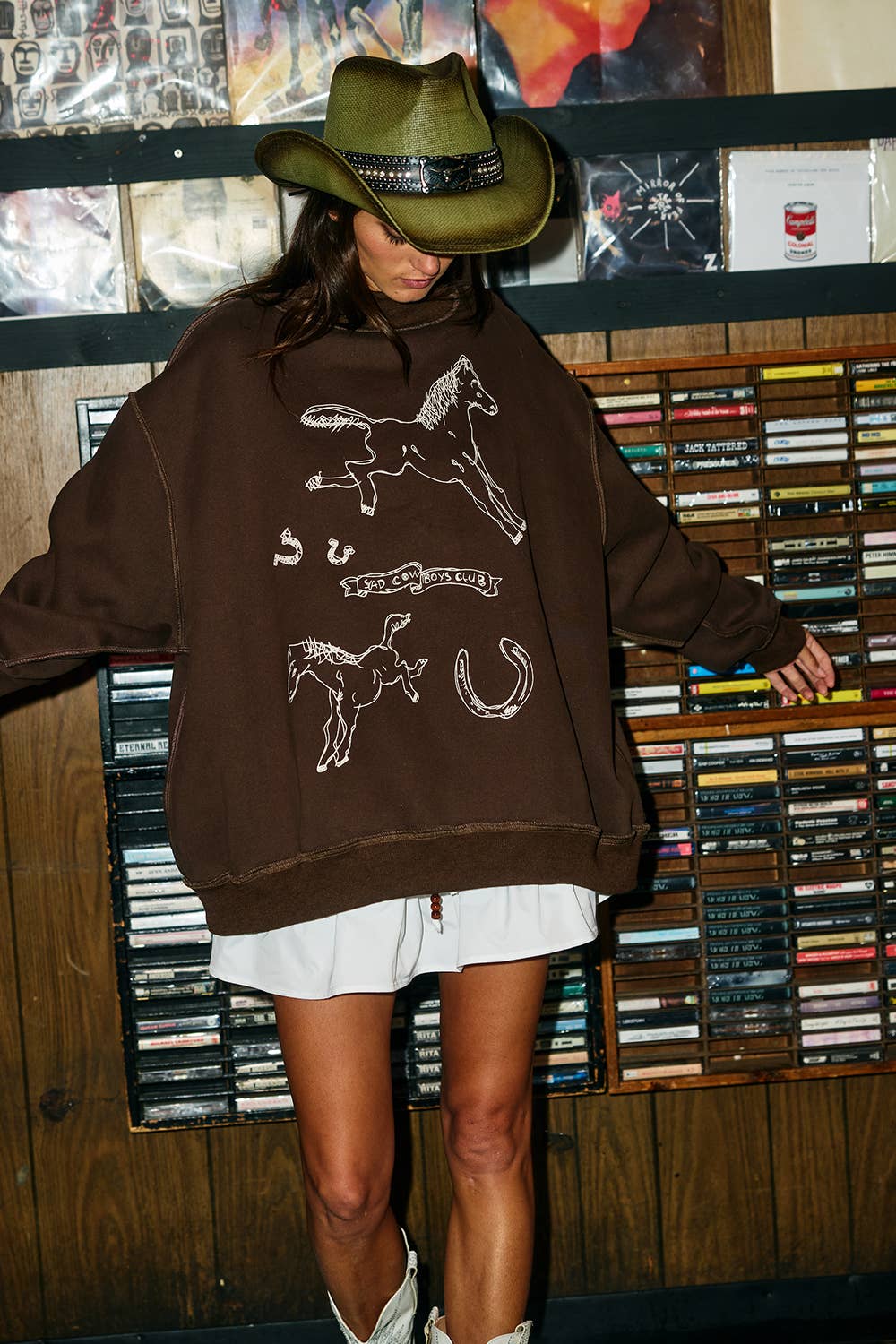 Reversible Horse Graphic Mock-Neck Sweatshirt