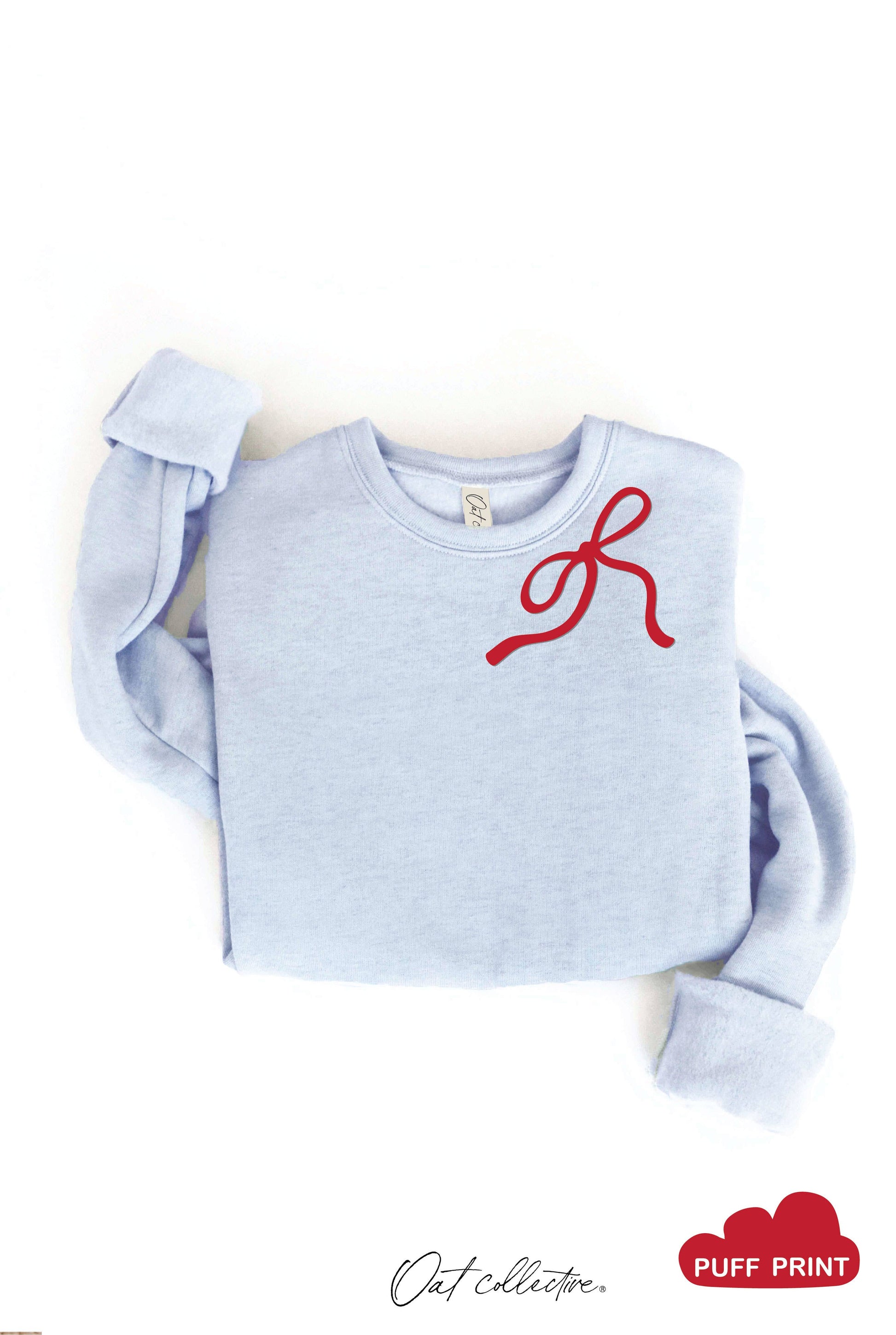 RIBBON BOW PUFF NECKLINE  Graphic Sweatshirt