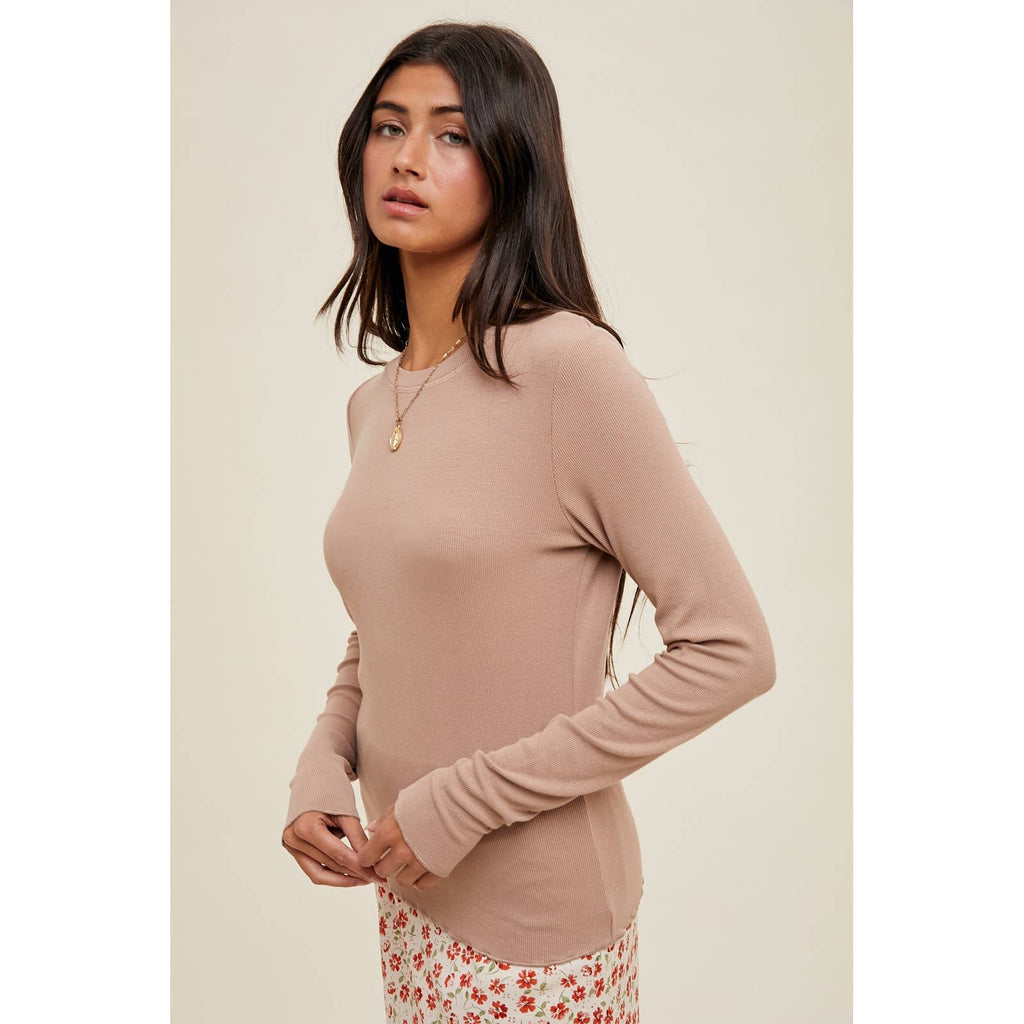 BASIC RIBBED LONG SLEEVE KNIT TOP / WL25-10937
