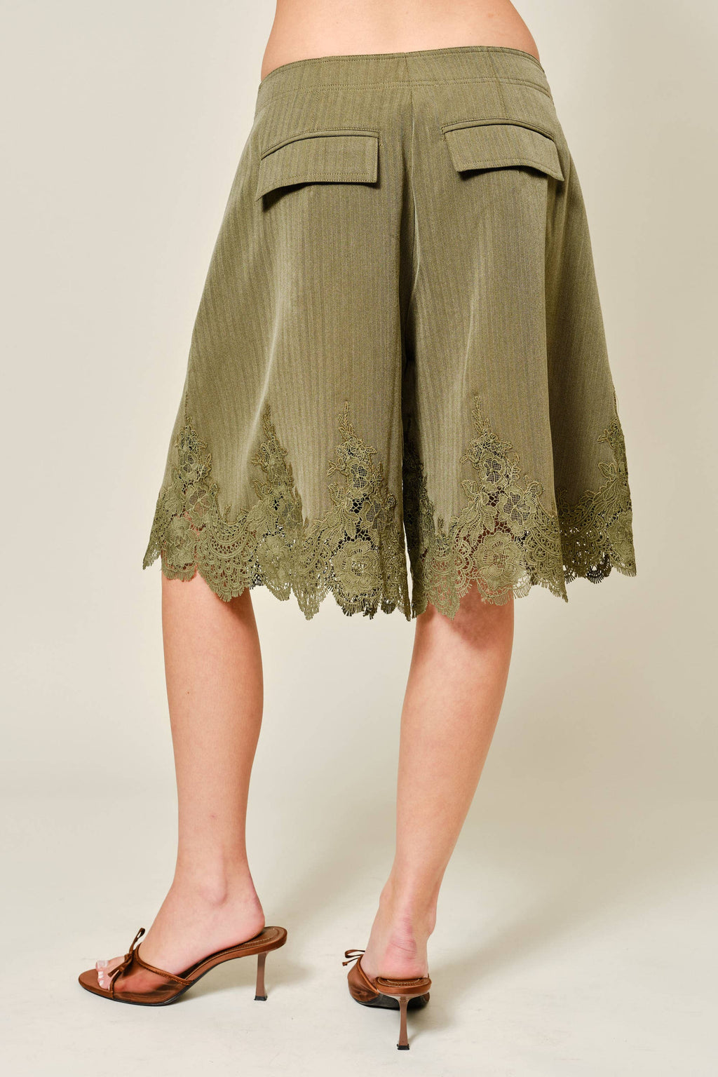 Aaron & Amber Lace Hem Classic Long Shorts
