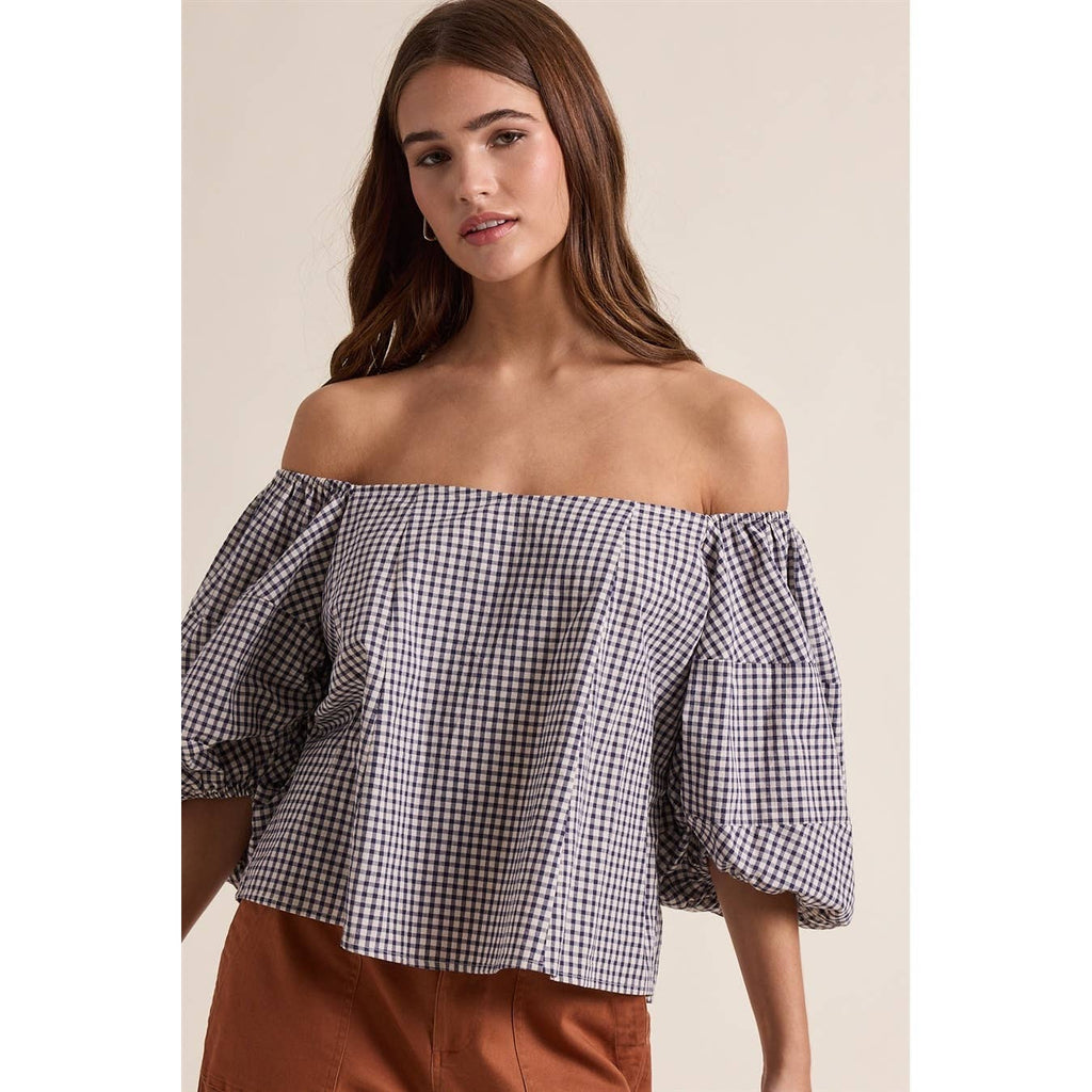 OFF THE SHOULDER GINGHAM BLOUSE