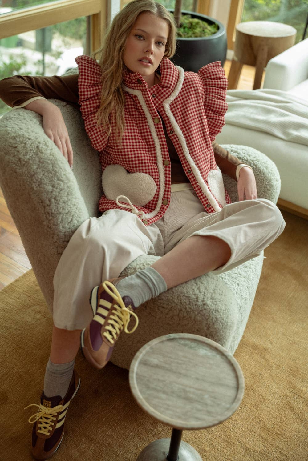 GINGHAM PATTERN SHERPA POCKET VEST