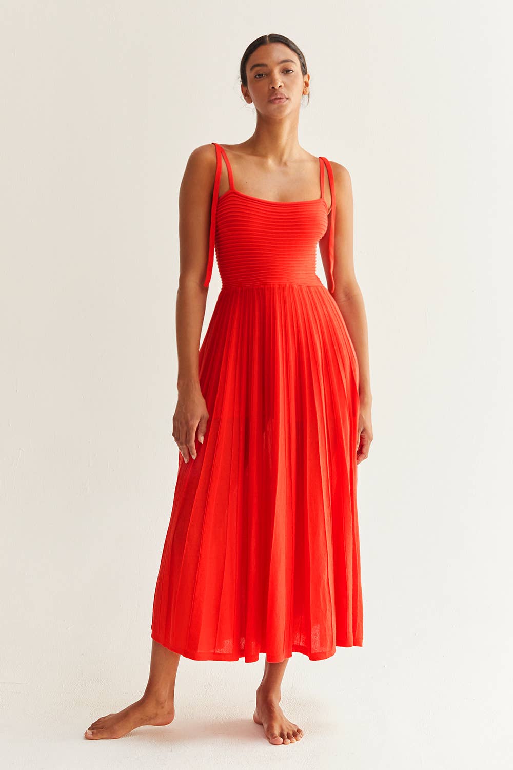 Everly Mixed Media Midi Dress - POPPY