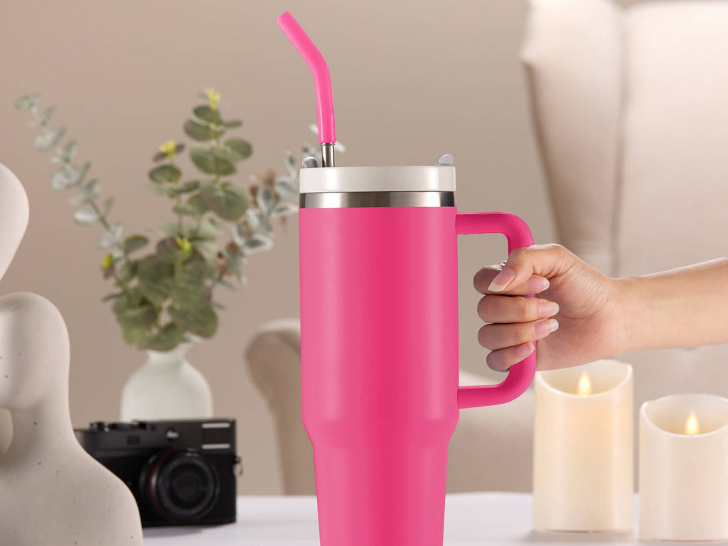 Kook Stainless Steel Tumbler, with Straw and Handle, 40 oz