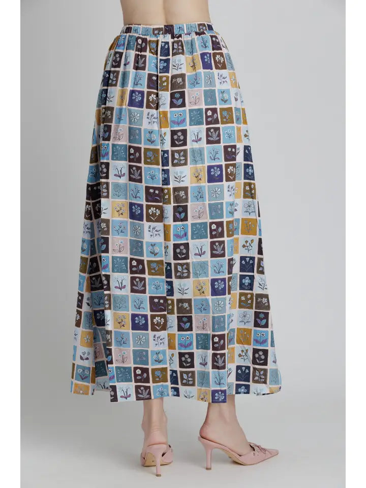 Printed Midi Skirt W/ Slit